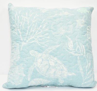 19" Sq Blue and White Sea Turtle Scene Coastal Decorative Pillow