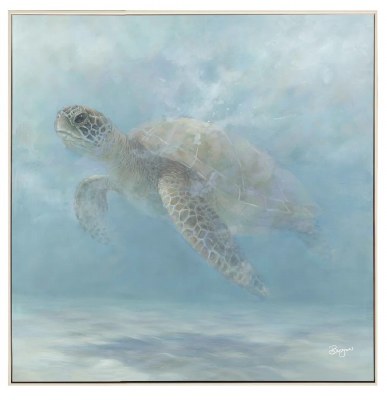 30" Sq Sea Turtle Swimming With It's Head Up Coastal Canvas