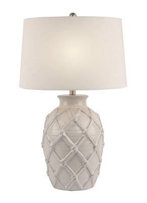 Distressed White Net Design Coastal Table Lamp