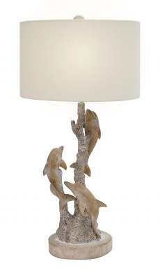 Light Brown Three Dolphins Polyresin Coastal Table Lamp