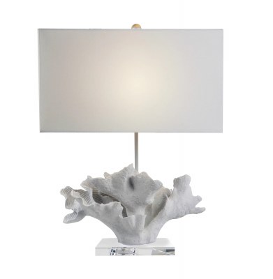White Faux Coral and a Clear Base Coastal Table Lamp