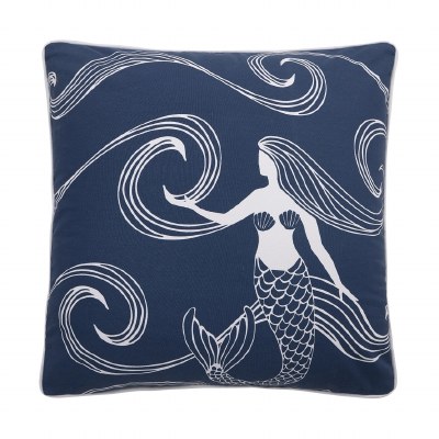 20" Sq Navy Mermaid Decorative Coastal Pillow