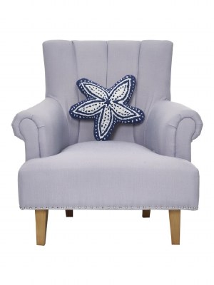 16" Sq Navy Starfish Shape Decorative Coastal Hooked Pillow