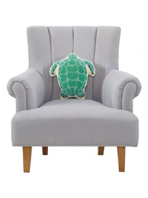 14" Sq Green Sea Turtle Shape Decorative Coastal Hooked Pillow