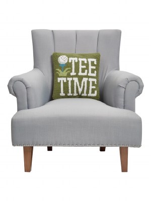 14" Sq "Tee Time" Golf Ball Decorative Hooked Pillow