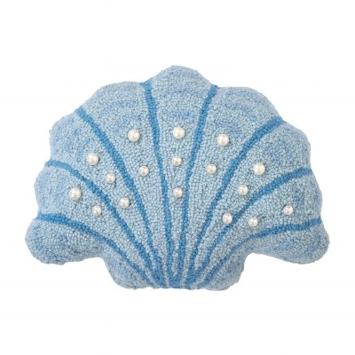 12" x 16" Blue Scallop Shell Shape Decorative Coastal Hooked Pillow