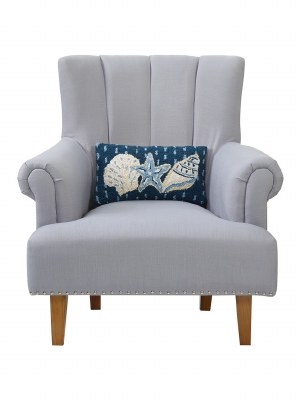 9" x 16" Three Shells on Navy Decorative Coastal Hooked Pillow
