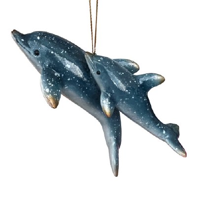 4" Blue Dolphin With a Baby Coastal Christmas Ornament