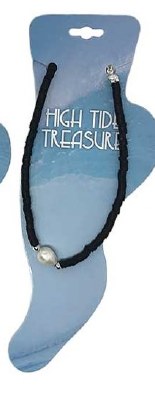 Black Beads and Faux Pearl Anklet