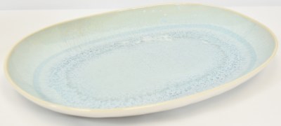 12" x 17" Light Blue and Beige Oval Melamine Serving Tray