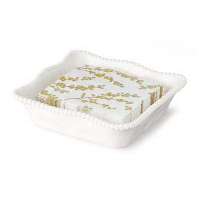 7" Sq Cream Pearlette Melamine Beverage Napkin Holder
