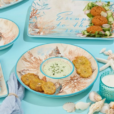 14" Round Escape to the Sea Ceramic Chip and Dip Dish