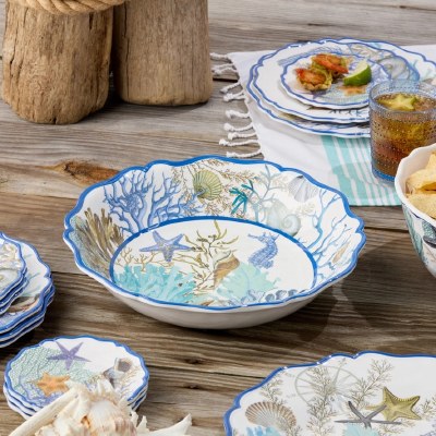 14" Round Blue Lagoon Low Melamine Bowl