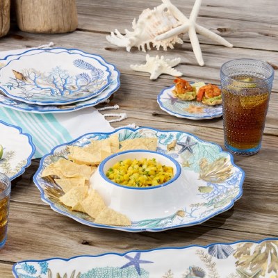 14" Round Blue Lagoon Melamine Chip and Dip Dish