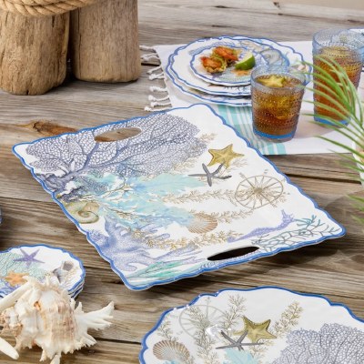 19" x 25" Blue Lagoon Melamine Tray With Handles