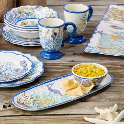 6" x 15" Oval Blue Lagooon Melamine Tray and Dip Bowl