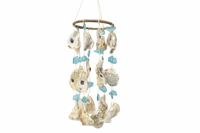 24" Oyster Shells and Turquoise Seaglass Mobile