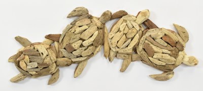 12" x 28" Four Driftwood Sea Turtles Coastal Wall Art Plaque