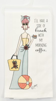 27" Sq "I'll Have a Side of Beach With My Morning Coffee" Flour Sack Kitchen Towel