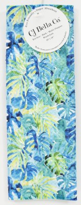 10" Sq Blue and Green Tropical Leaves Washcloth