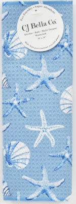 10" Sq Light Blue and White Sea Shells Washcloth