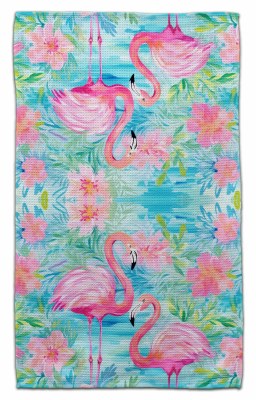 30" x 18" Flamingos and Flowers Kitchen Towel