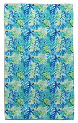 30" x 18" Blue and Green Tropical Leaves Kitchen Towel