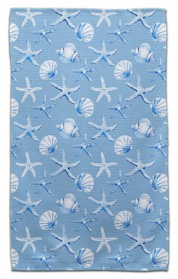 30" x 18" Light Blue and White Seashells Kitchen Towel