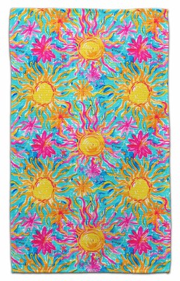 30" x 18" Yellow and Pink Suns Kitchen Towel