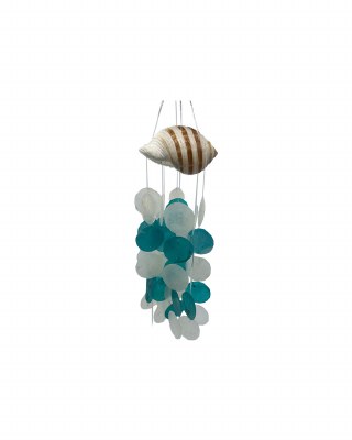 20" Sea Shell With White and Turquoise Capiz Chime