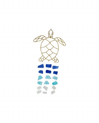 30" Wire Sea Turtle With Blue Sea Glass Drops