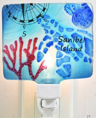 "Sanibel Island" Blue Sea Turtle Glass Night Light