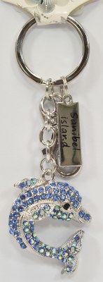 "Sanibel Island" Blue Bling Dolphin Key Chain