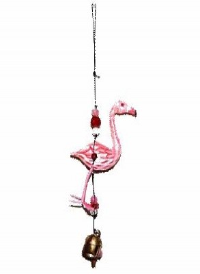 15" Pink Wood Flamingo With Beads and a Bell Coastal Wind Chime