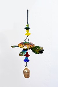 18" Rainbow Metal Sea Turtle With Glass Beads and a Bell Coastal Wind Chime
