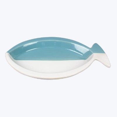 13" Blue and White Coastal Ceramic Fish Shaped Dish