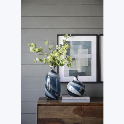 16" Dark Blue and White Swirl Glass Vase