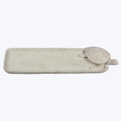 15" x 5" Beige Decorative Coastal Tray With a Sea Turtle Figurine