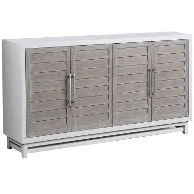 62" Distressed White and Gray Four Shutter Door Credenza