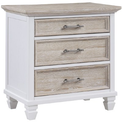 29" Light Brown and White Three Drawer Nightstand