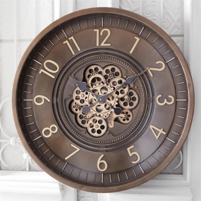 26" Round Bronze and Gold Gears Wall Clock