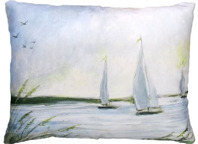 13" x 18" Sailboats on Horizon Decorative Coastal Pillow