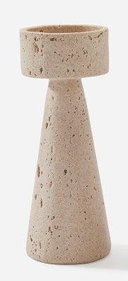 10" Beige Faux Stone Pillar Candleholder