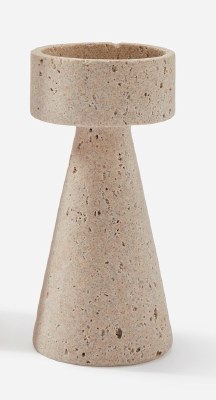 8" Beige Faux Stone Pillar Candleholder