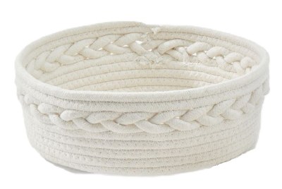 11" Round Low White Cloth Basket