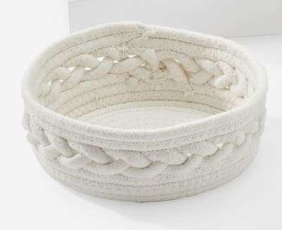 8" Round Low White Cloth Basket