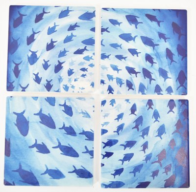 Set of Four Blue Fish Swirl Ceramic Coasters