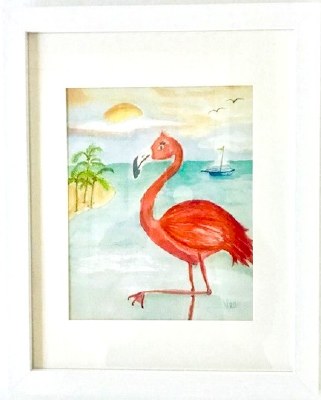 15.5" x 12.5" Pink Flamingo Framed Wall Art Under Glass