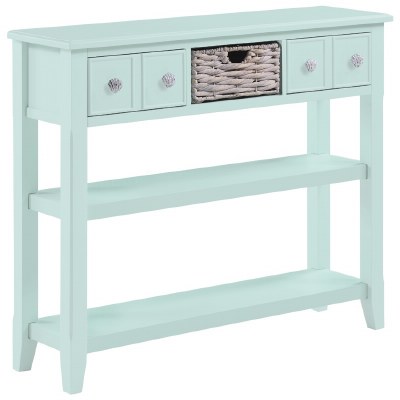 44" Seaglass Two Drawer, One Basket, and Two Shelves Console Table