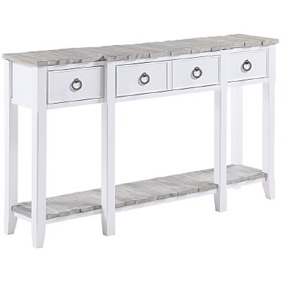 62" Boardwalk Top and White Three Drawer and One Shelf Console Table
